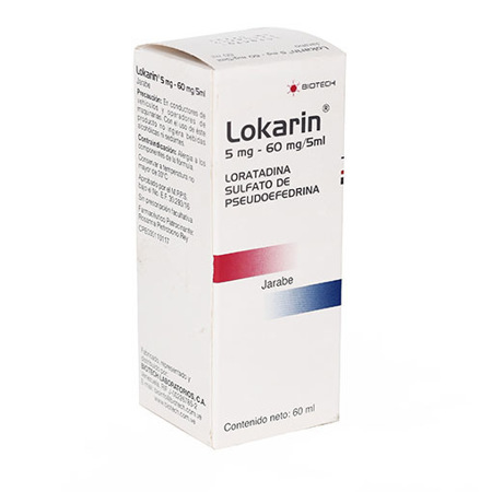 Imagen de Loratadina + Pseudoefedrina Lokarin Jbe. 5Mg/60Mg/5Ml X60