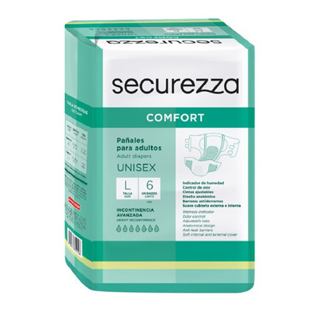 Imagen de Pañal Adulto Securezza Comfort Talla L Con Broche 6 Und